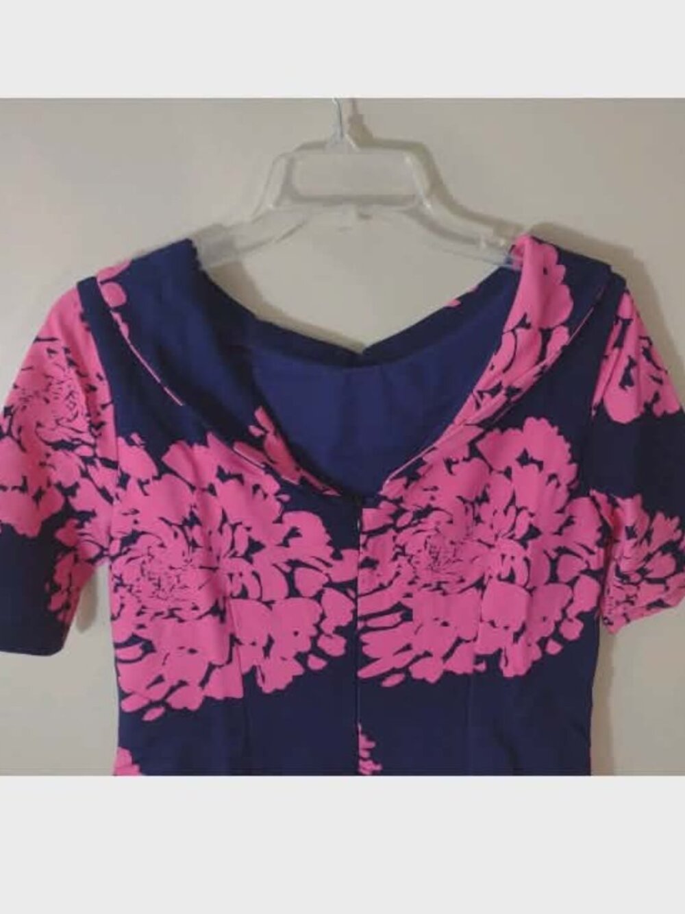 Trina Turk dress Sz 4 Olinda Blue Pink Floral 3/4 Sleeve Roll Neck Ponte Stretch - Picture 5 of 6